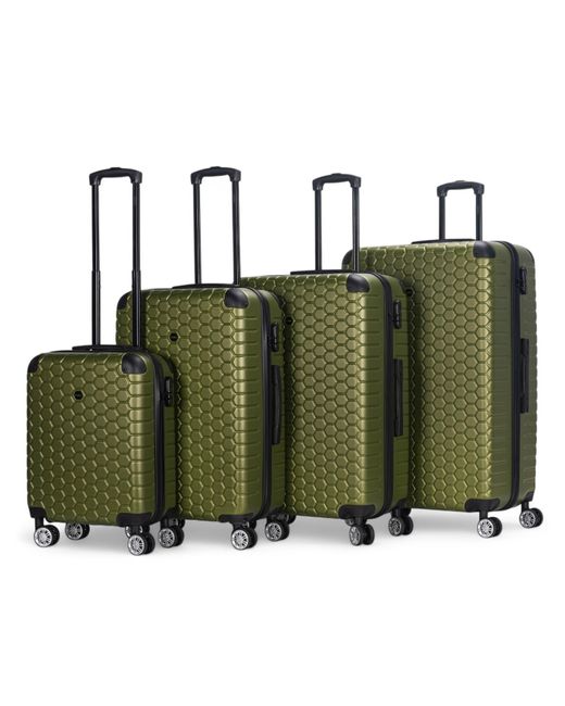 Infinity Leather Green Expandable Hard Shell Abs 8 Wheel Luggage Travel Cabin Holiday Bags Suitcase Set