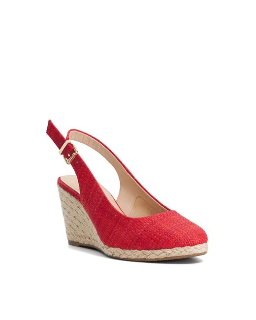 Dune Red Wf Capable Wide Fit Leather Wedge Heel Sandals