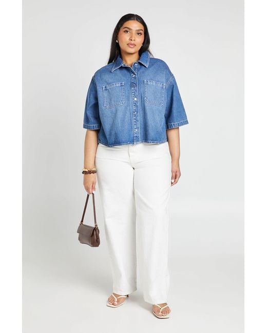 Boohoo Blue Plus Oversized Short Sleeve Denim Shirt