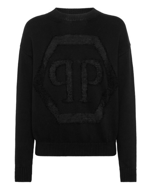 Philipp Plein Pullover Ronde Hals Hexagon in het Black