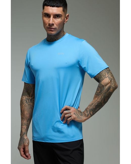BoohooMAN Blue Tall Active Regular Fit Performance T-Shirt for men