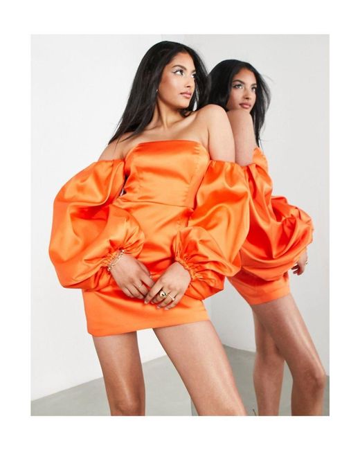 ASOS Orange Extreme Blouson Sleeve Mini Dress