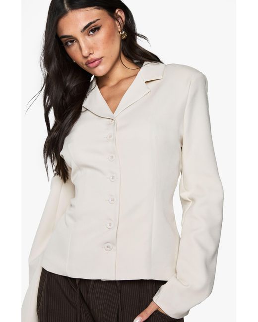 Boohoo White Button Detail Fitted Cinched Blazer