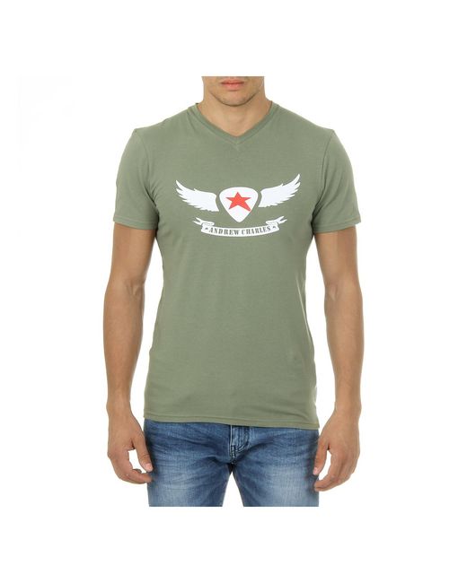 Andrew Charles by Andy Hilfiger Green T-Shirt Short Sleeves V-Neck Kenan for men