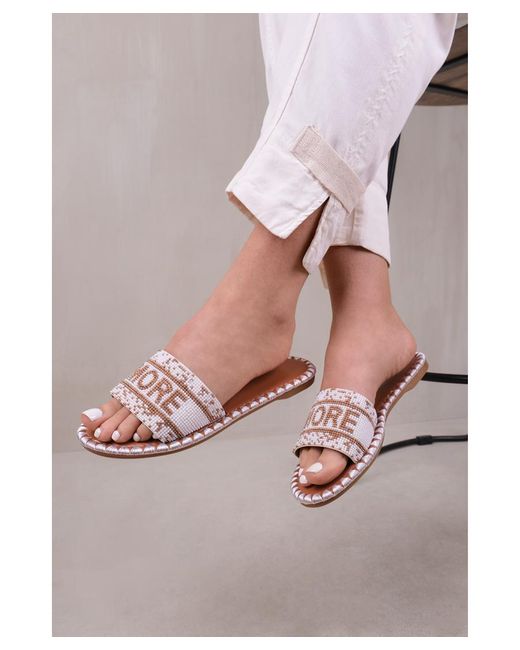 Where's That From Pink 'Note' Strap Flat Sandals With Beaded Text Detail