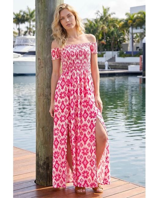 Roman Pink Aztec Bardot Dress