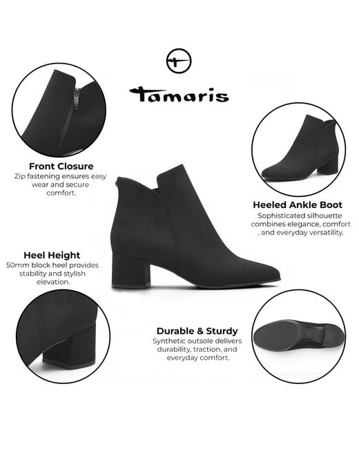 Tamaris Black Faux Heeled Ankle Boots