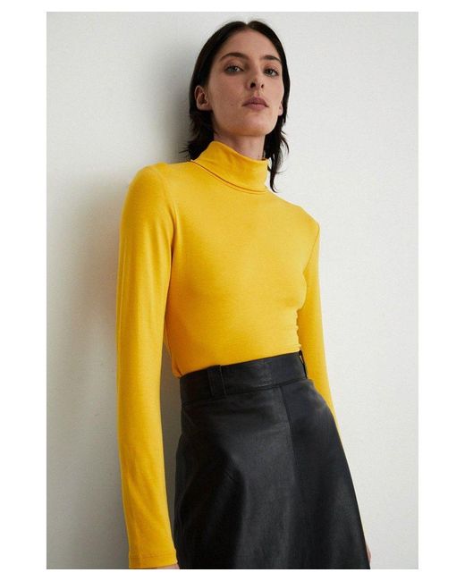 Warehouse Yellow Roll Neck Long Sleeve Top