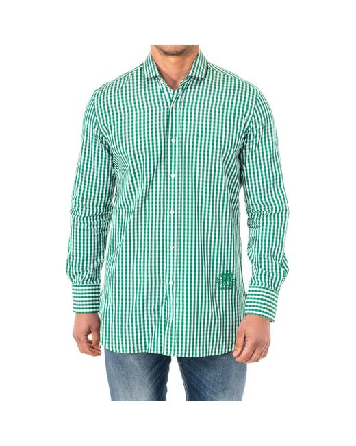 La Martina Green Long Sleeve Shirt With Lapel Collar Hmcj06 for men
