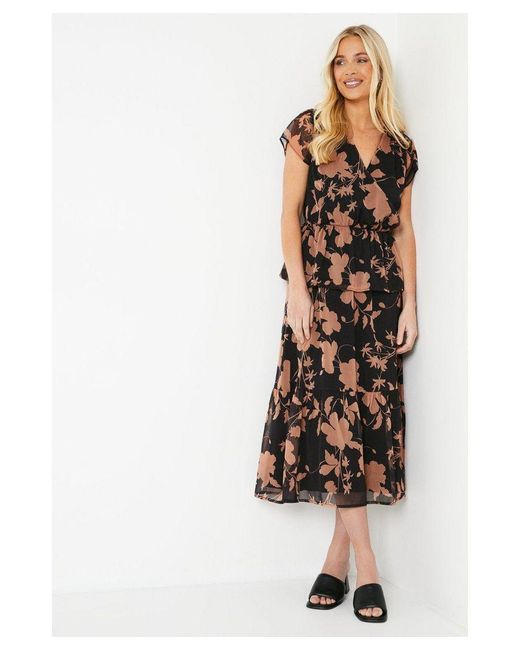 PRINCIPLES Black Petite Lined Floral Midi Skirt