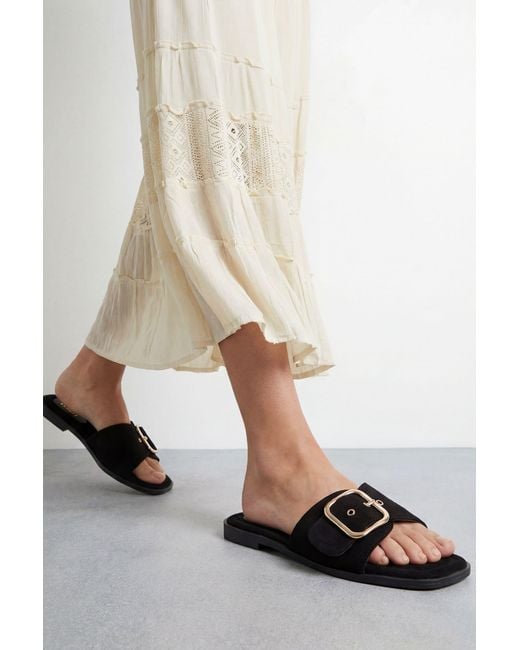 Faith White Freya Faux Suede Buckle Detail Sliders