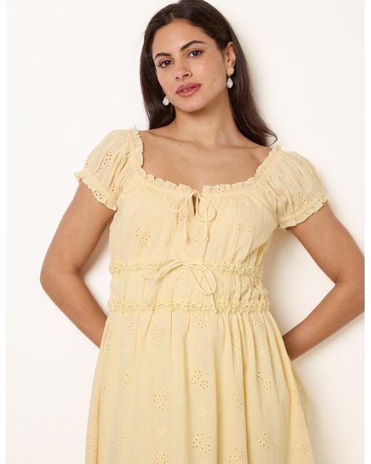 Blue Vanilla Natural Broderie Front Tie Midi Dress