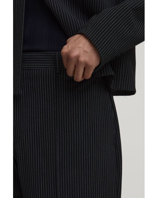 BoohooMAN Black Pinstripe Relaxed Fit Seam Detailed Suit Trousers for men