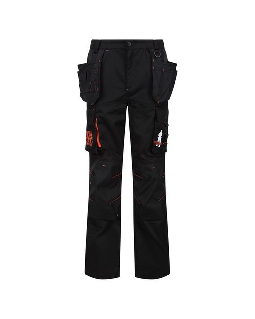 Regatta Black Bob Tool Pocket Solid Patterned Cargo Trousers for men
