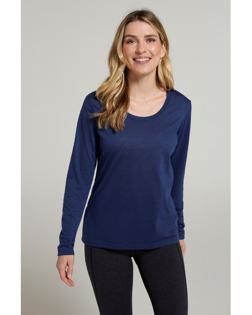 Mountain Warehouse Blue 'Agra' Slub Tee Long Sleeve Quick Drying Casual T-Shirt Cotton