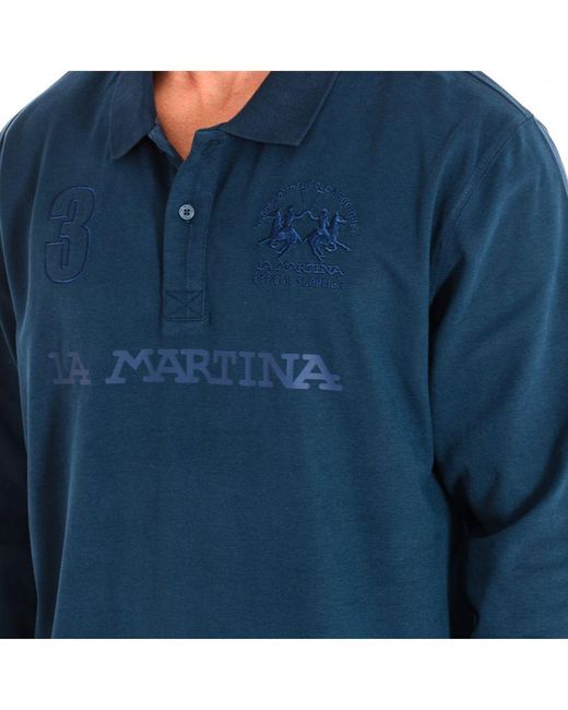 La Martina Blue Long Sleeve Polo Shirt Xmp305-Js005 for men