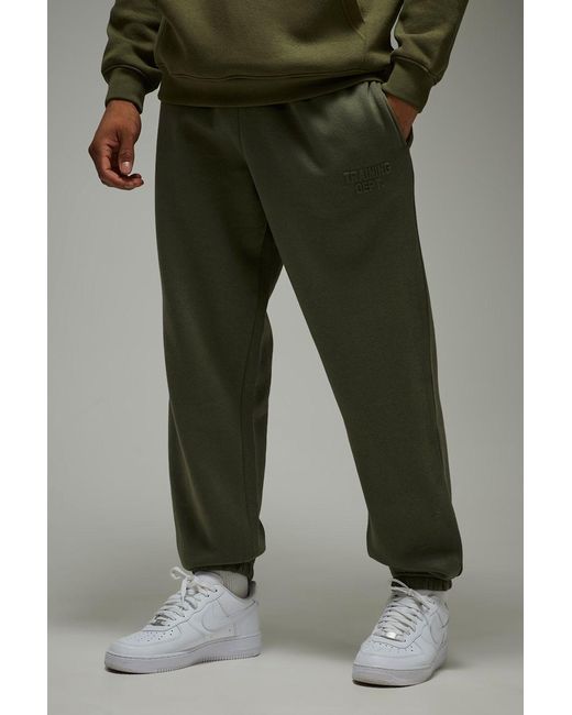 BoohooMAN Green Training Dept Embossed Oversized Jogger for men