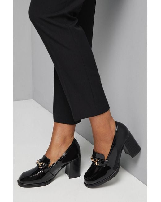Wallis Black Wide Fit Daffie Snaffle Trim High Block Heeled Loafers