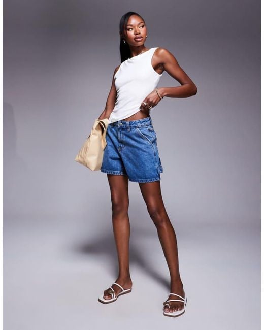 Princess Polly Blue Longline Denim Cargo Style Shorts
