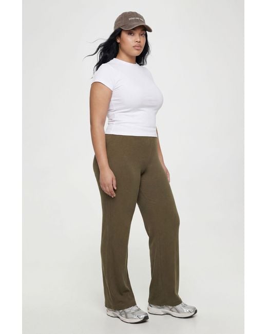 Boohoo Green Plus Rib Straight Leg Trouser