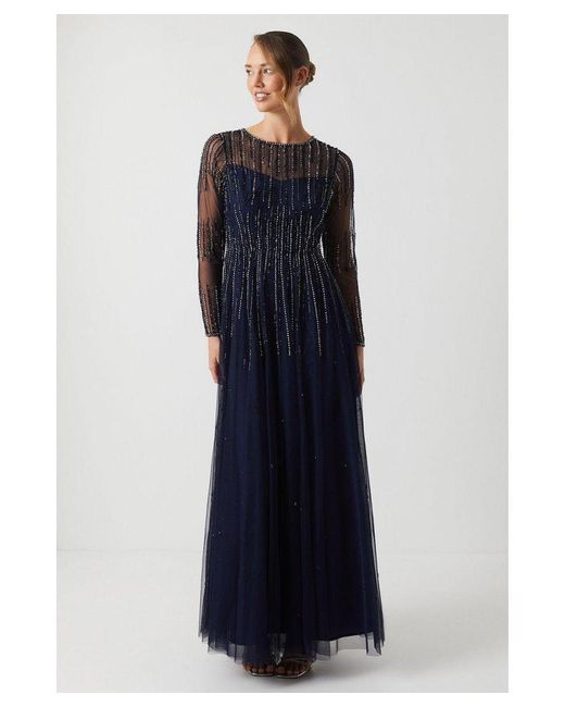 Coast Blue Ombre Embellished Long Sleeve Bridesmaids Dress