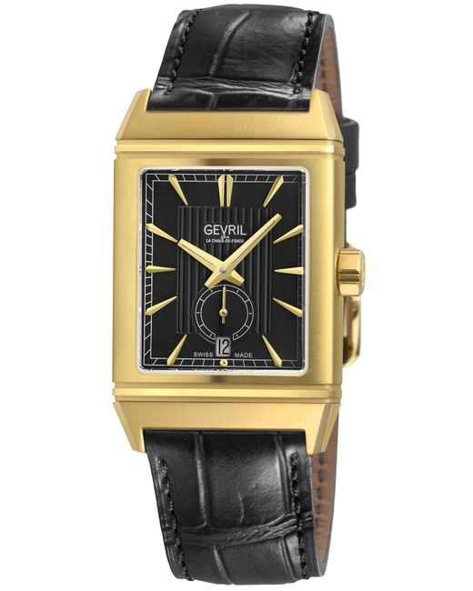 Leather Time Square Swiss Made Watch Gevril Time Square 316L