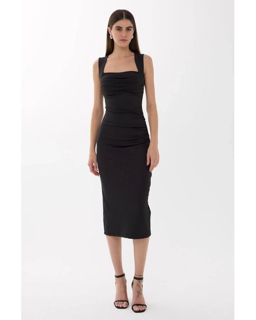 Hiccup Black Square Neck Bodycon Midi Dress
