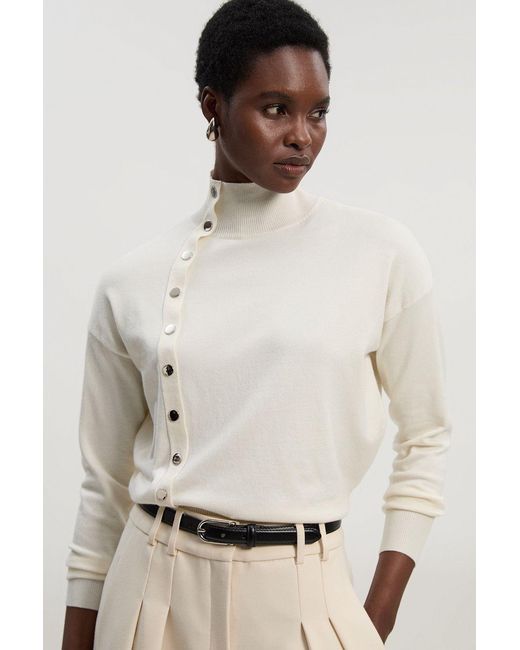 Pull Femme Karen Millen – Blanc à Boutons Devant – Taille S (Petit) – Neuf Avec Étiquettes
