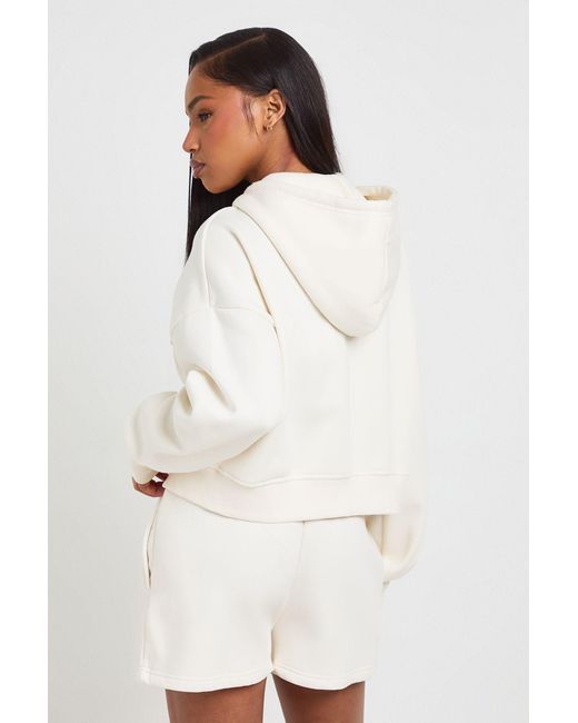 Boohoo White 3 Piece Bandeau Hooded Short Tracksuit