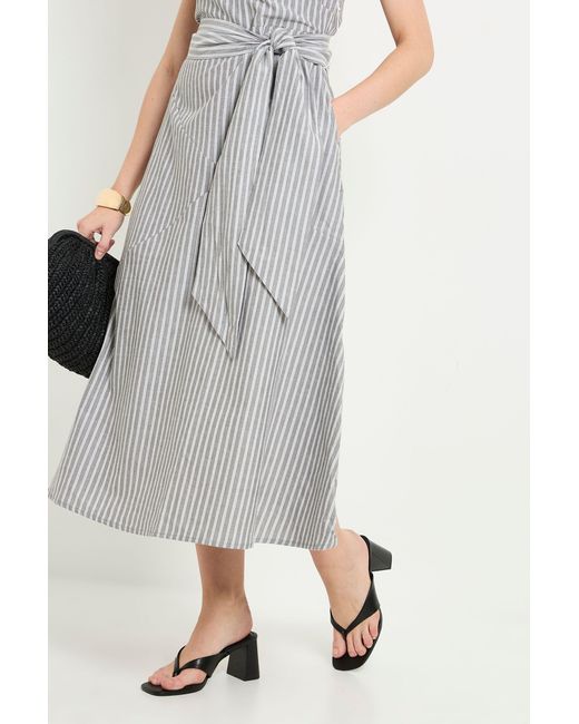 PRINCIPLES Gray Stripe Belted Midi Dress