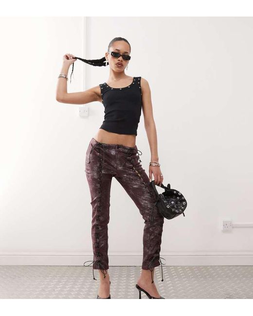 Labelrail Red X Jennifer Mcking Shimmer Faux Leather Whipstitch Trousers