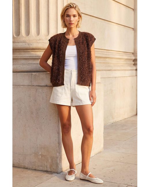 Roman Natural Fluffy Shimmer Knit Waistcoat