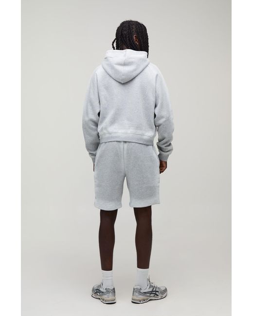 BoohooMAN Gray Oversized Shrunken Sport Drop Shoulder Raglan Hooded Short Tracksuit for men