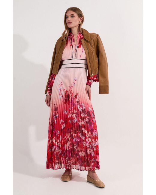 Karen Millen Scattered Floral Print Pleated Maxi Dress