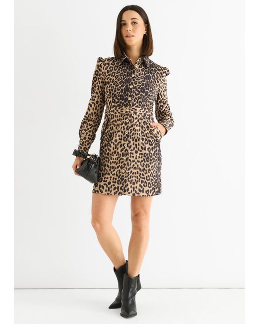Gini London Natural Animal Print Military Mini Dress
