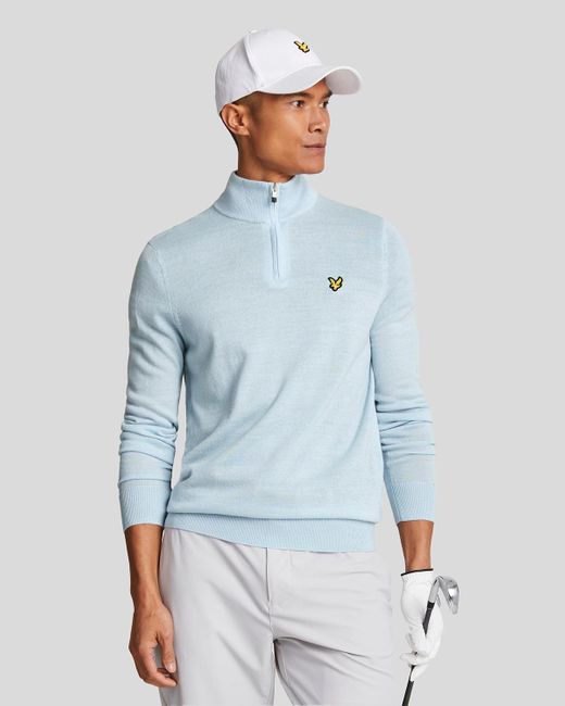 Lyle & Scott Blue Golf 1/4 Zip Merino Jumper for men