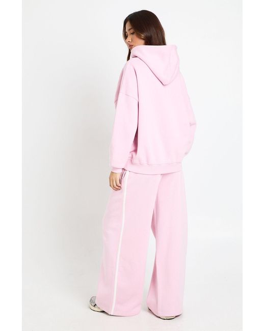 Boohoo Pink Side Stripe Hooded Straight Leg Tracksuit