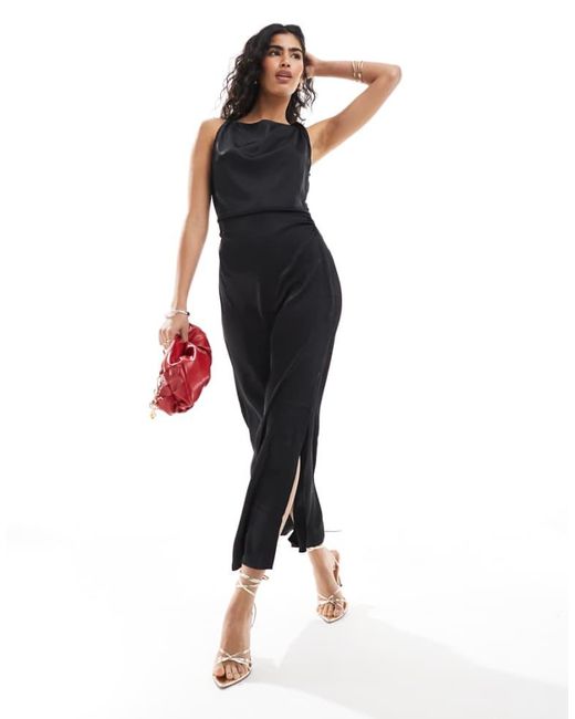 Vero Moda Black Liquid Satin Drapey Sleeveless Maxi Dress