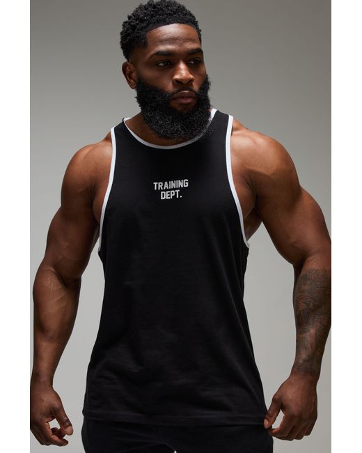 BoohooMAN Black Training Dept Regular Fit Ringer Stringer Tank for men
