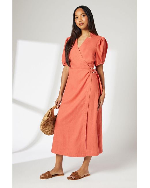PRINCIPLES Orange Terracotta Linen Blend Wrap Dress