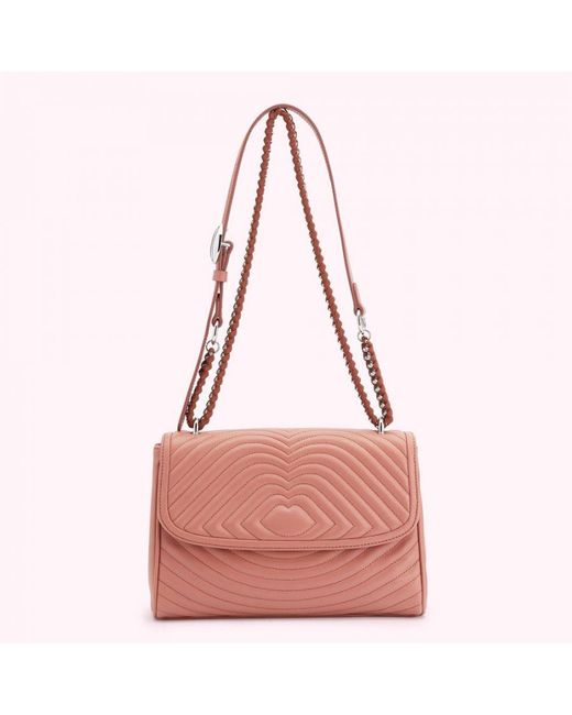 Lulu Guinness Pink Agate Lip Ripple Quilted Leather Brooke Crossbody Bag
