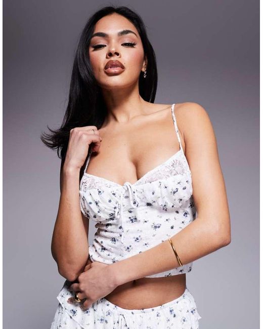 Love Triangle Gray Lace Trim Corset Cami Top Co-Ord