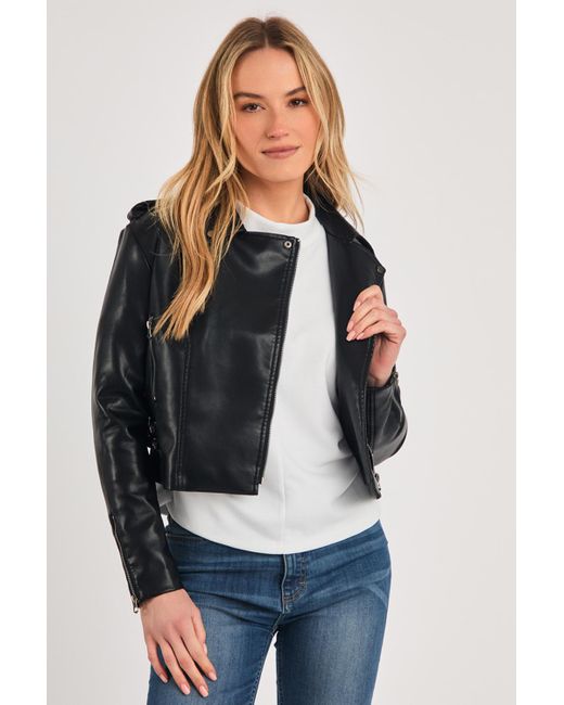 French Connection Blue Faux Leather Biker Jacket