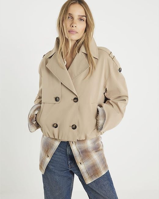 River Island Natural Trench Jacket Short Bubble Hem
