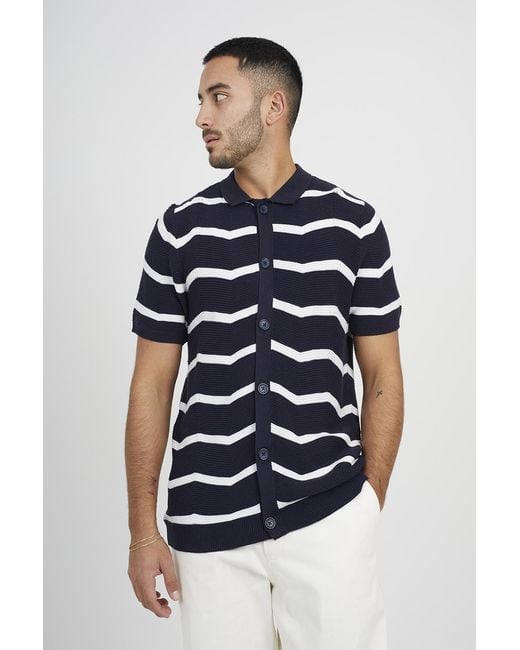 Brave Soul Blue Dark 'Milan' Short Sleeve Knitted Polo Shirt for men