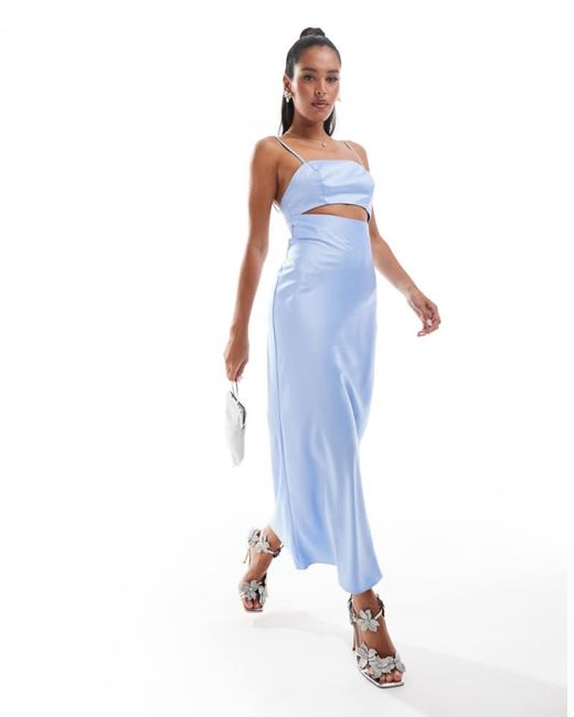 ASOS Blue Satin Bias Cut Out Midi Dress