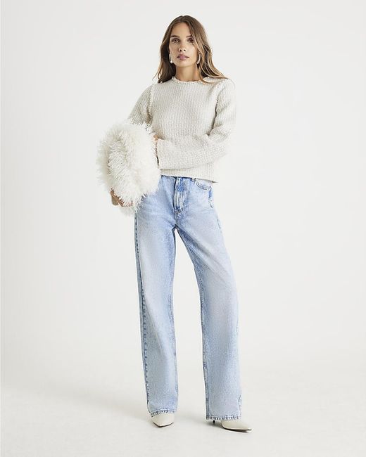 River Island Blue Jumper Boucle Embellished