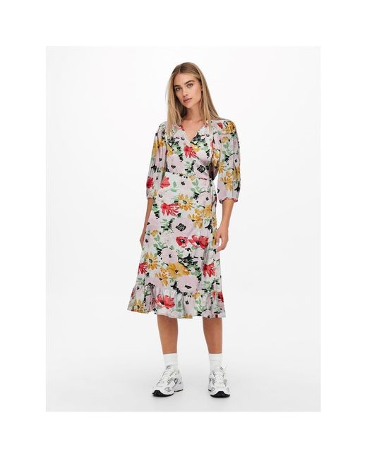 ONLY Red Olivia V-Neck Midi Wrap Dress