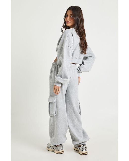 Boohoo White Boxy Sweatshirt Cargo Jogger Tracksuit