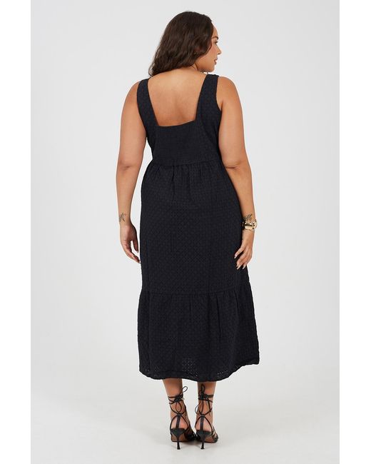 Brave Soul Black Curve Broiderie Strappy Maxi Dress